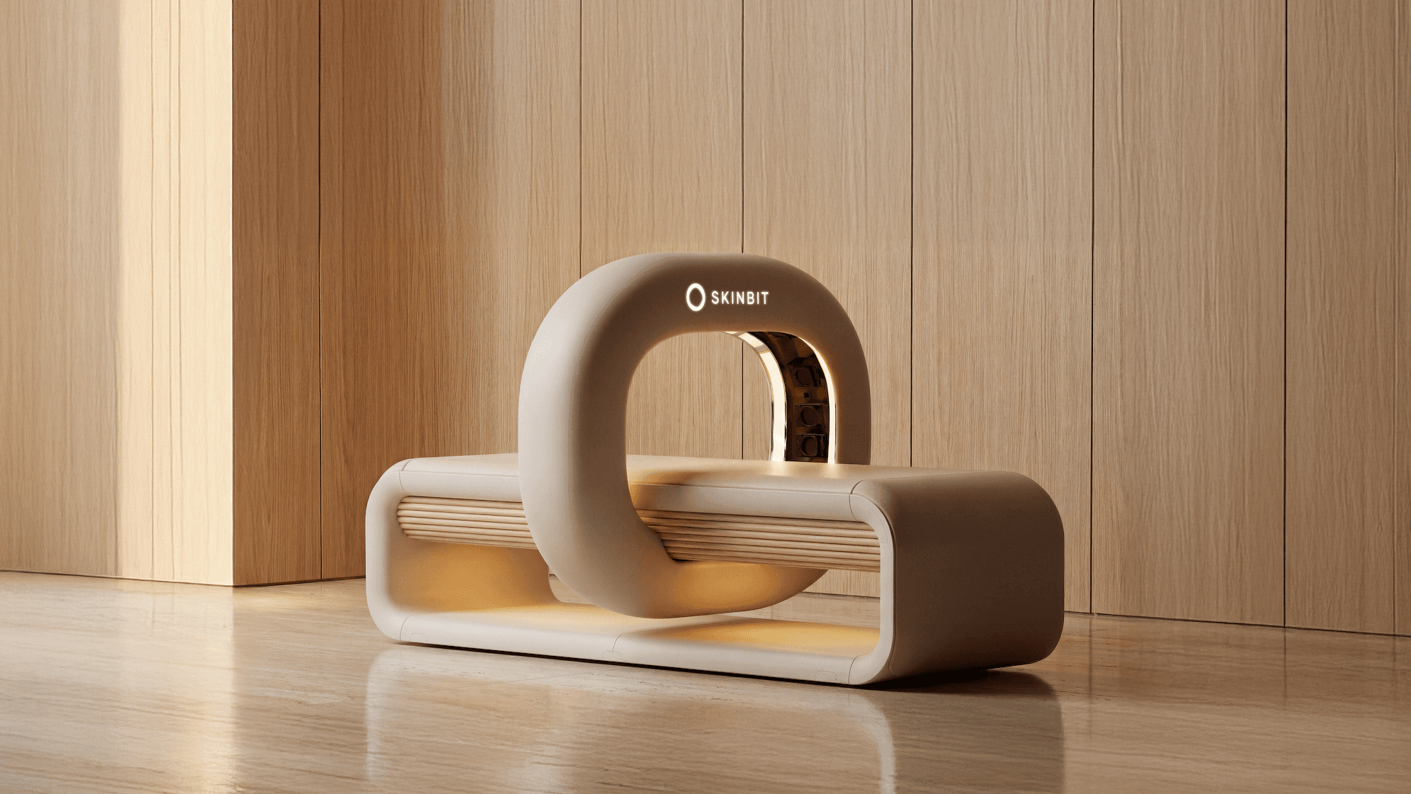 A SkinBit scanner in a warm wood-paneled clinic